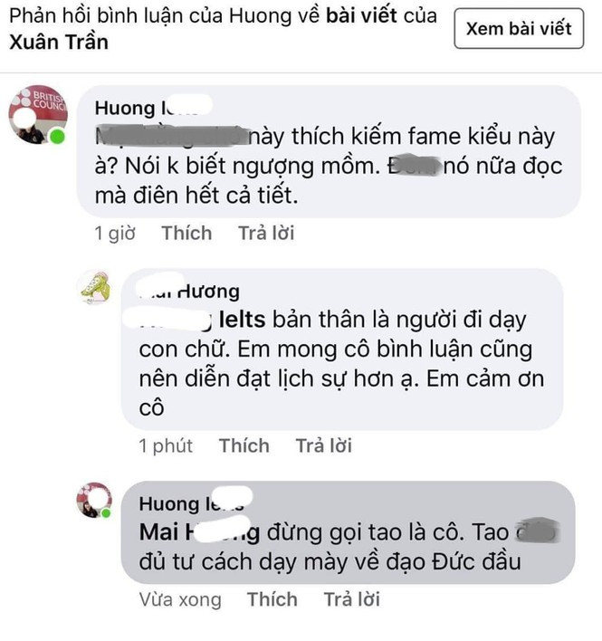 Co giao goi sinh vien la “con ranh”, noi tuc chui bay tren facebook