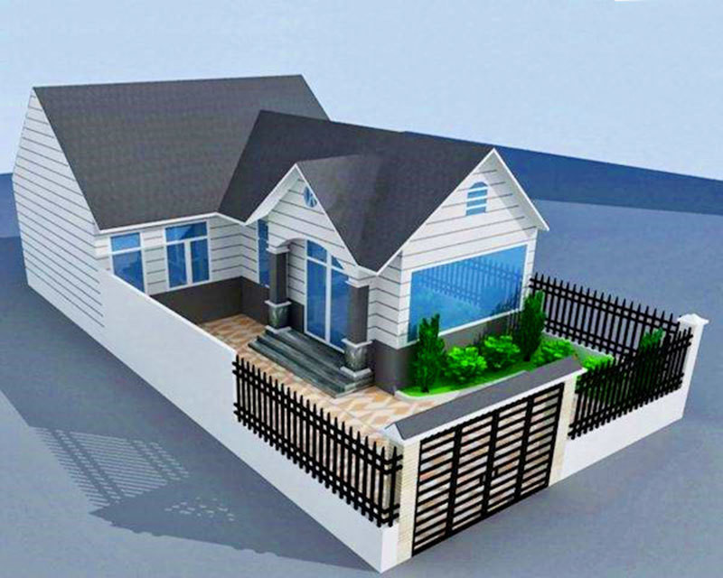 Phía trước mẫu nhà này được thiết kế sân vườn lát gạch hoặc đá sạch sẽ, tạo cảm giác gần gũi, rộng thoáng, ngay cả khi diện tích nhỏ