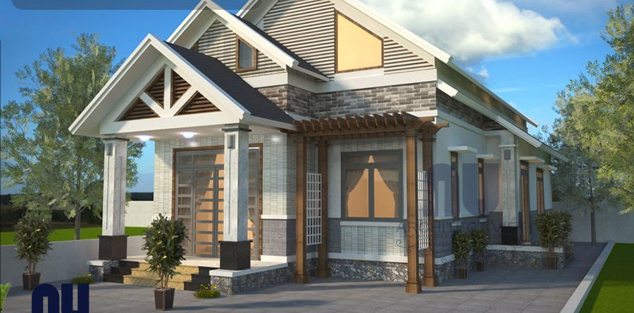 Mẫu nhà cấp 4 mái thái này kinh phí xây dựng chỉ 300 triệu, có đầy đủ công năng gồm 2 phòng ngủ, 1 phòng khách, 1 phòng bếp ăn và 1 nhà vệ sinh. Trước nhà có khoảng sân rộng để làm sân chơi cho trẻ nhỏ, chỗ để xe và tạo không gian thoáng mát