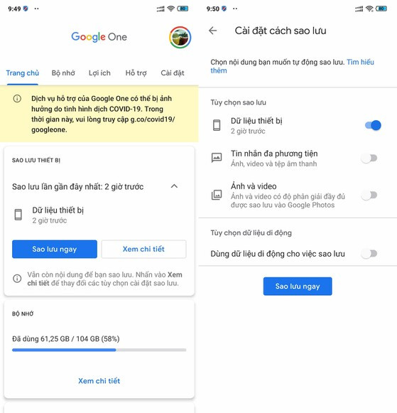Cach sao luu toan bo du lieu tren dien thoai bang Google One