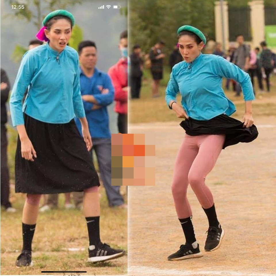 Quả không hổ danh chân dài lầy lội Vbiz, Võ Hoàng Yến dẫn bóng, lạng lách hăng say đến độ tốc cả váy hớ hênh. Hình ảnh có đôi chút kém duyên song đa phần lại gây tiếng cười cho người xem nhiều hơn.