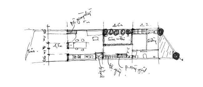 Với diện tích không quá lớn, chiều ngang là 4,4m và chiều dài hai bên không bằng nhau là 19m, và 23m, các kiến trúc sư đã phân chia không gian một cách linh hoạt: