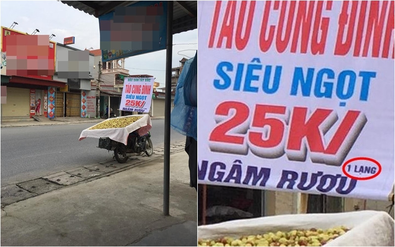 ọi người ơi, mọi người ơi. Nhìn kĩ nha, táo người ta bán là 25k đồng/lạng nhé. Ăn "dưa bở" ít thôi.