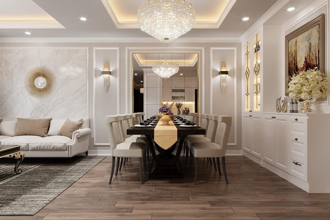 ##s###Bộ bàn ăn được đặt ở trung tâm căn phòng, liền kề với khu vực bếp. Thiết kế này sẽ mang đến không gian sáng sủa, thoáng mát nhờ việc giảm bớt những bức tường khô cứng, nguồn ánh sáng tự nhiên được lưu thông tốt hơn.