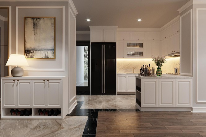 ##s###Một không gian bếp sang trọng lịch sự sẽ giúp người nội trợ cảm thấy dễ chịu hơn khi bước chân vào nấu nướng, tủ bếp bên trên to rộng mang đến cảm giác sạch sẽ, thoáng mát.