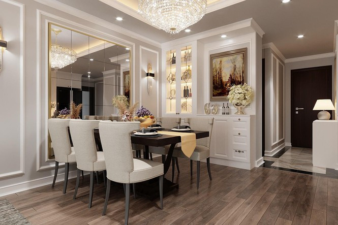 ##s###Khu vực bàn ăn với vẻ đẹp và sự tinh tế toát ra từ chính những đường cong tuyệt mỹ trên những chi tiết nội thất. giúp cả nhà thoải mái ăn uống, quây quần bên nhau.