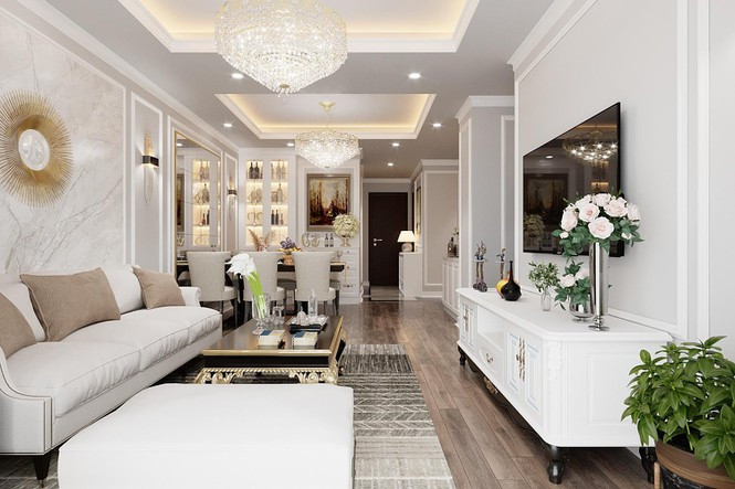 ##s###Tông màu trắng chủ đạo pha chút màu vàng nâu tạo cho gian phòng như rộng rãi thêm, mang đến cảm giác sang trọng nhưng không xa xỉ, các chậu cây xanh đặt ở góc mỗi gian phòng đem đến không gian sống gần gũi với thiên nhiên, tạo sự thoáng mát.