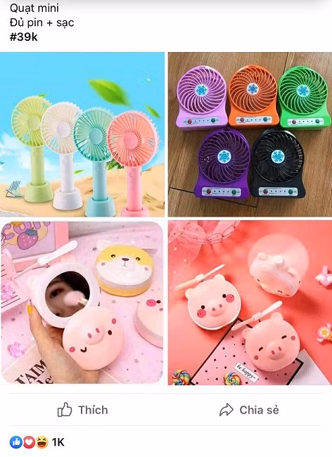 Quat sac mini cam tay gia re, coi chung ruoc hoa vao than