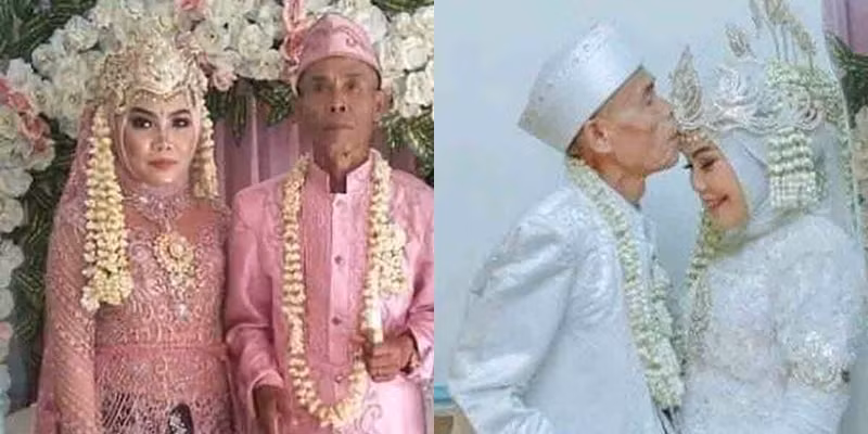 Cặp đôi hạnh phúc trong ngày cưới. (Ảnh: Nesiatimes) Trước đó, do khoảng cách lên tới 61 tuổi nên đám cưới của họ đã trở thành chủ đề bàn tán xôn xao. Cụ ông 78 tuổi rất hào phóng khi tặng tới 2 xe tải quà cưới cho gia đình vợ, trong đó có 1 chiếc xe máy, 1 tủ quần áo mới và rất nhiều đồ gia dụng. Riêng về phần Noni, cô đã được chồng tặng 11 gram vàng cùng khoảng 13,5 triệu đồng tiền mặt. Thế nhưng chỉ sau khi về chung nhà có 22 ngày, chính cụ ông lại là người đề nghị ly hôn.