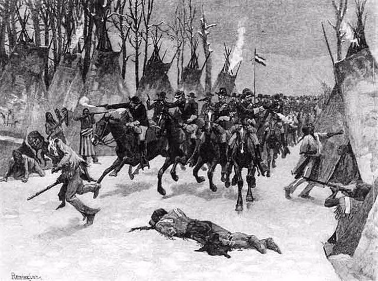 Ngày 27/11/1868, đoàn kỵ binh số 7 do Trung tá G. A. Custer chỉ huy đã tập kích một ngôi làng của Cheyenne, giết chết 140 chiến binh cùng “một số” phụ nữ và trẻ em da đỏ, mà theo ước tính có thể lên đến 75 người. Các kỵ binh Mỹ còn giết chết hàng trăm con ngựa và đốt trụi ngôi làng của người Cheyenne trước khi rút chạy.