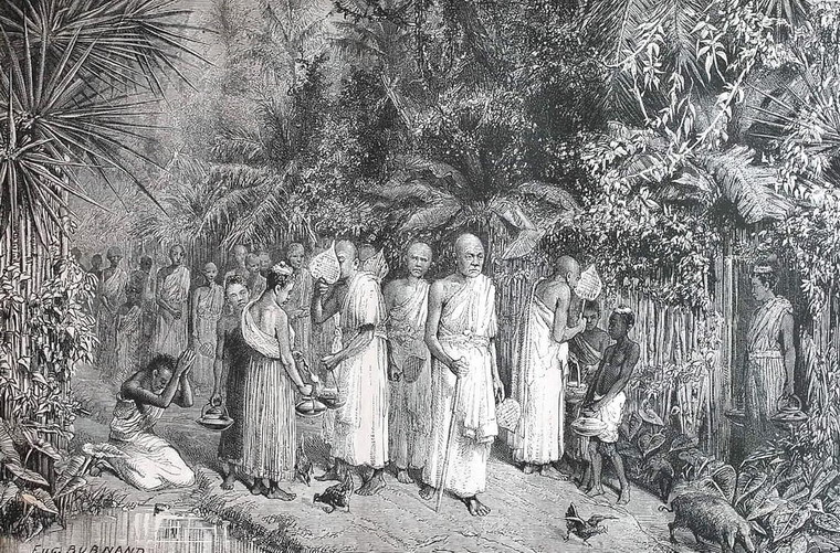 Các nhà sư khất thực ở Bassac, Campuchia.