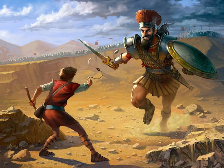  6. Goliath có phải là Nephilim? Một số người tin rằng Goliath (người khổng lồ bị David đánh bại) có thể là hậu duệ của Nephilim, vì ông được mô tả là một chiến binh khổng lồ. Ảnh: Pinterest.
