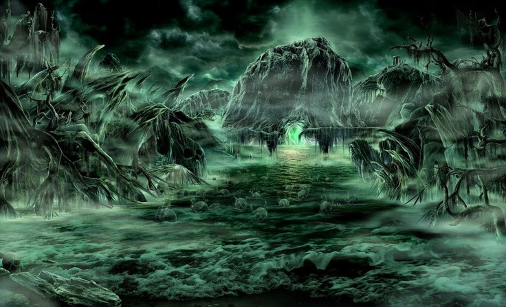  1. Sông Styx là ranh giới giữa sự sống và cái chết. Theo thần thoại Hy Lạp, Styx là con sông thiêng nằm trong địa ngục Hades, đánh dấu ranh giới giữa thế giới người sống và vương quốc của thần chết. Các linh hồn phải vượt qua dòng sông này để tiến vào cõi âm. Ảnh: Pinterest.