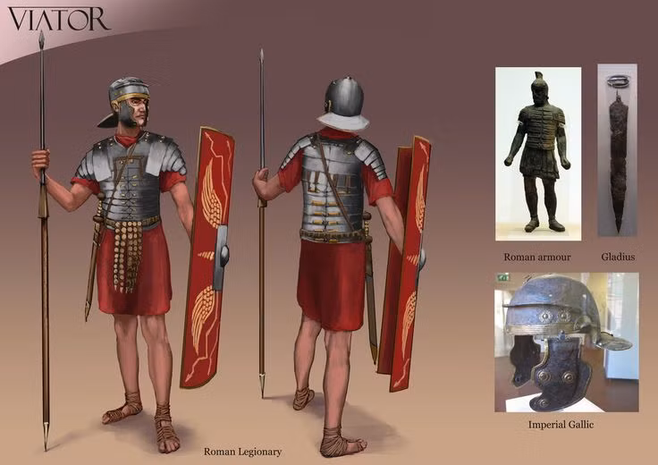  8. Thường được mang bên hông phải. Khác với nhiều chiến binh khác thường đeo kiếm bên trái để rút ra bằng tay phải, lính La Mã lại đeo gladius bên phải. Điều này giúp họ dễ dàng rút kiếm mà không ảnh hưởng đến chiếc khiên lớn bên trái. Ảnh: Pinterest.
