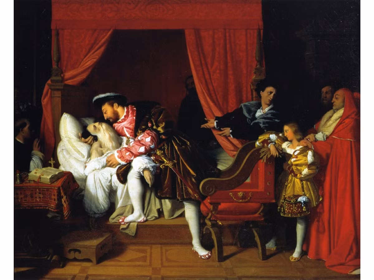  7. Ông qua đời trong vòng tay của một vị vua. Theo các giai thoại được lưu truyền, Leonardo qua đời năm 1519 tại Pháp, trong vòng tay của vua François I, người rất kính trọng ông và mời ông đến sống tại Pháp trong những năm cuối đời. Ảnh: Amazon.