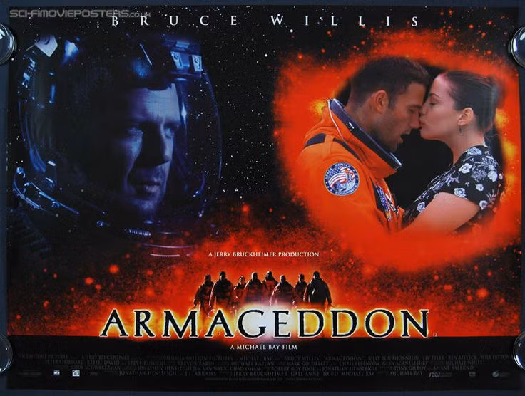  10. Là chủ đề của nhiều bộ phim Hollywood. Một trong những bộ phim nổi tiếng nhất lấy cảm hứng từ khái niệm này là Armageddon (1998), trong đó các phi hành gia cố gắng ngăn chặn một tiểu hành tinh khổng lồ đâm vào Trái Đất. Ảnh: Pinterest.