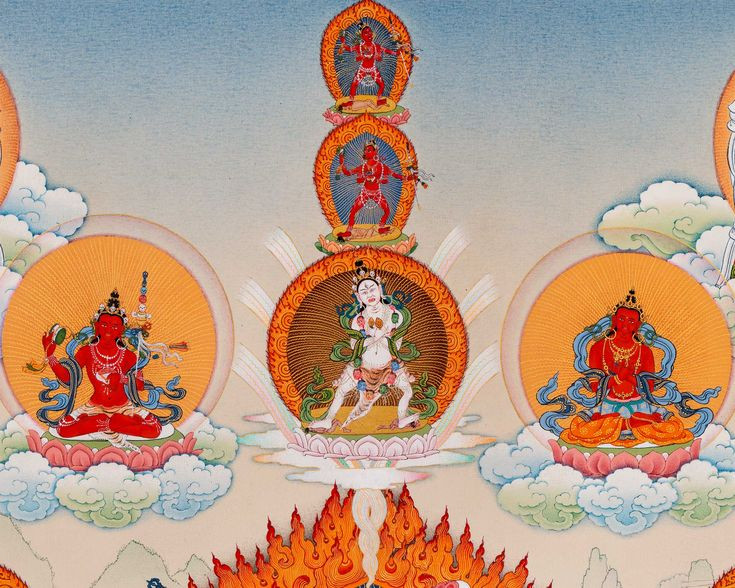  3. Vai trò quan trọng của Mật chú (Mantra). Mật chú là các âm thanh linh thiêng được tụng niệm để kết nối với năng lượng tâm linh và sự gia trì của chư Phật, chư Bồ Tát. Một trong những câu chú nổi tiếng nhất là "Om Mani Padme Hum" của Bồ Tát Quán Thế Âm. Ảnh: Pinterest.