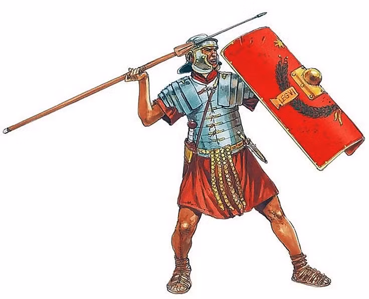  1. Là vũ khí đặc trưng của lính lê dương La Mã. Pilum là loại lao dài khoảng 2 mét, được lính lê dương La Mã sử dụng để phóng vào kẻ địch từ xa trước khi cận chiến bằng kiếm gladius. Ảnh: Pinterest.