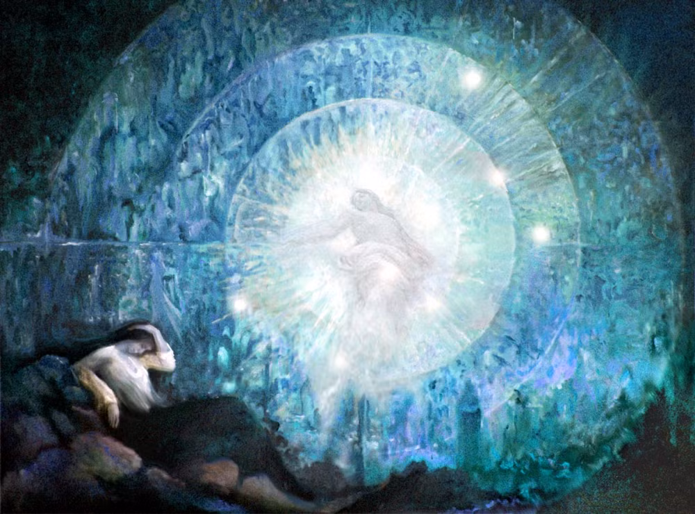 10. Trải nghiệm cận tử. Nhiều người từng trải qua cận tử mô tả việc nhìn thấy thế giới khác, gặp lại người thân đã mất hoặc có cảm giác "linh hồn rời khỏi thể xác", cho thấy khả năng tái sinh sau khi chết. Ảnh: Pinterest.