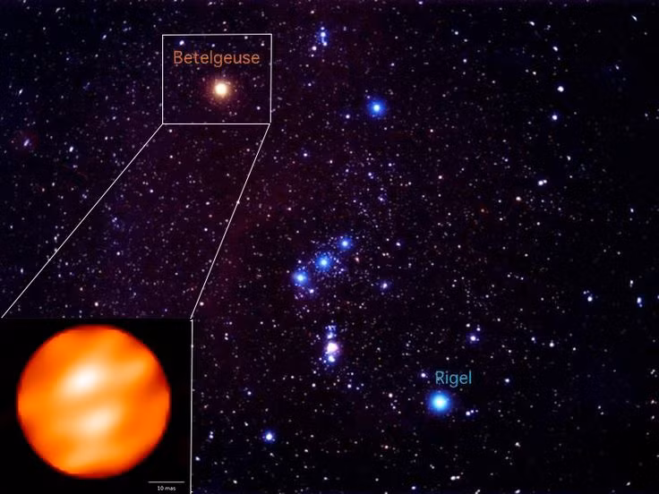  8. Betelgeuse có thể đã phát nổ, nhưng chúng ta chưa biết. Vì Betelgeuse cách Trái Đất 640 năm ánh sáng, ánh sáng mà chúng ta nhìn thấy từ nó thực chất là hình ảnh của nó từ 640 năm trước. Nếu nó đã phát nổ trong thời gian đó, chúng ta sẽ chỉ biết khi ánh sáng từ vụ nổ ấy đến được Trái Đất. Ảnh: Pinterest.