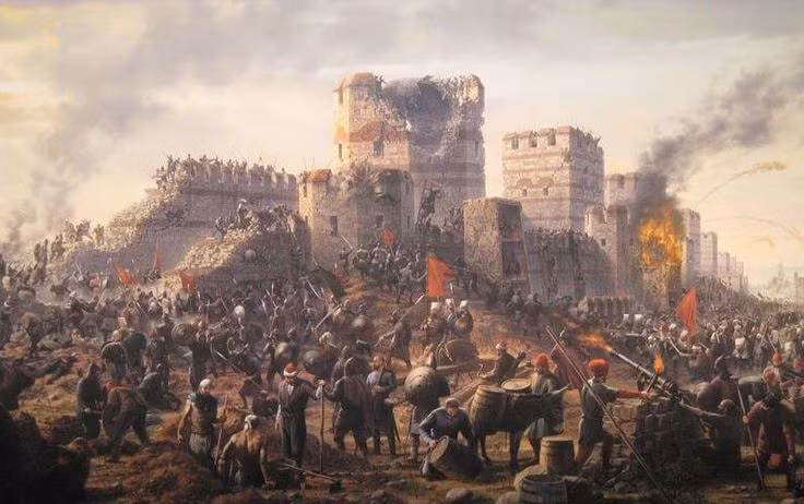  6. Sụp đổ vào năm 1453 trước quân Ottoman. Sau nhiều thế kỷ chống lại các cuộc tấn công, thành phố bị Sultan Mehmed II và quân Ottoman chiếm đóng vào ngày 29/5/1453, đánh dấu sự kết thúc của Đế chế Byzantine. Ảnh: Pinterest.