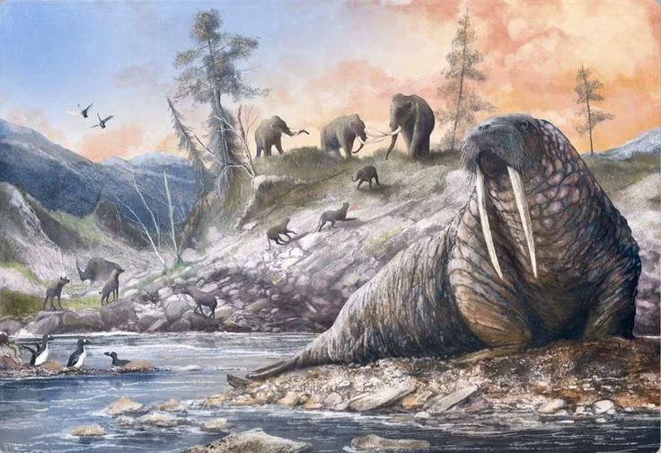  2. Doggerland có hệ sinh thái phong phú. Vùng đất này từng là một thảo nguyên rộng lớn với sông ngòi, hồ nước và các khu rừng, là nơi sinh sống của nhiều loài động vật lớn như voi ma mút, tê giác lông mượt, hươu và bò rừng. Ảnh: Pinterest.