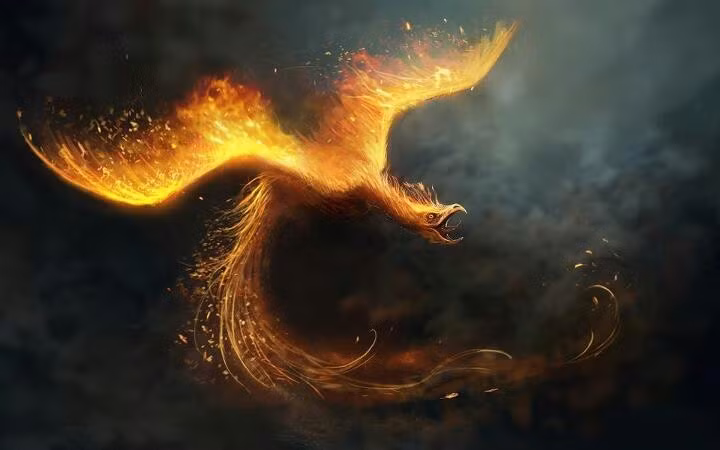  2. Tên gọi "Phoenix" có nguồn gốc từ Hy Lạp. Từ "Phoenix" bắt nguồn từ tiếng Hy Lạp "φοῖνιξ" (phoinix), có nghĩa là đỏ hoặc tím thẫm, liên quan đến màu sắc rực lửa của loài chim này. Ảnh: Pinterest.