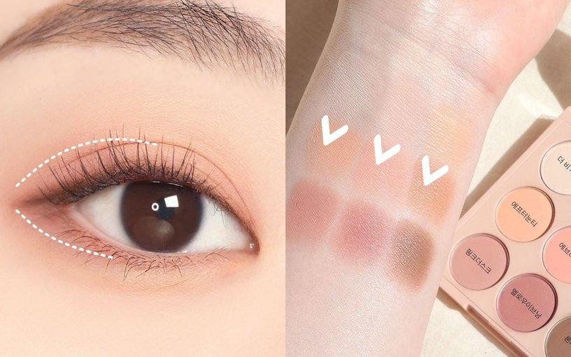  Bước 2: Phấn mắt màu hoa hồng, trà sữa Tiếp thep, thoa phấn mắt màu hồng hoặc màu trà sữa lên phần giữa và sau của mắt và phần mí mắt dưới một chút để tăng hiệu ứng ba chiều cho toàn bộ lớp trang điểm mắt.