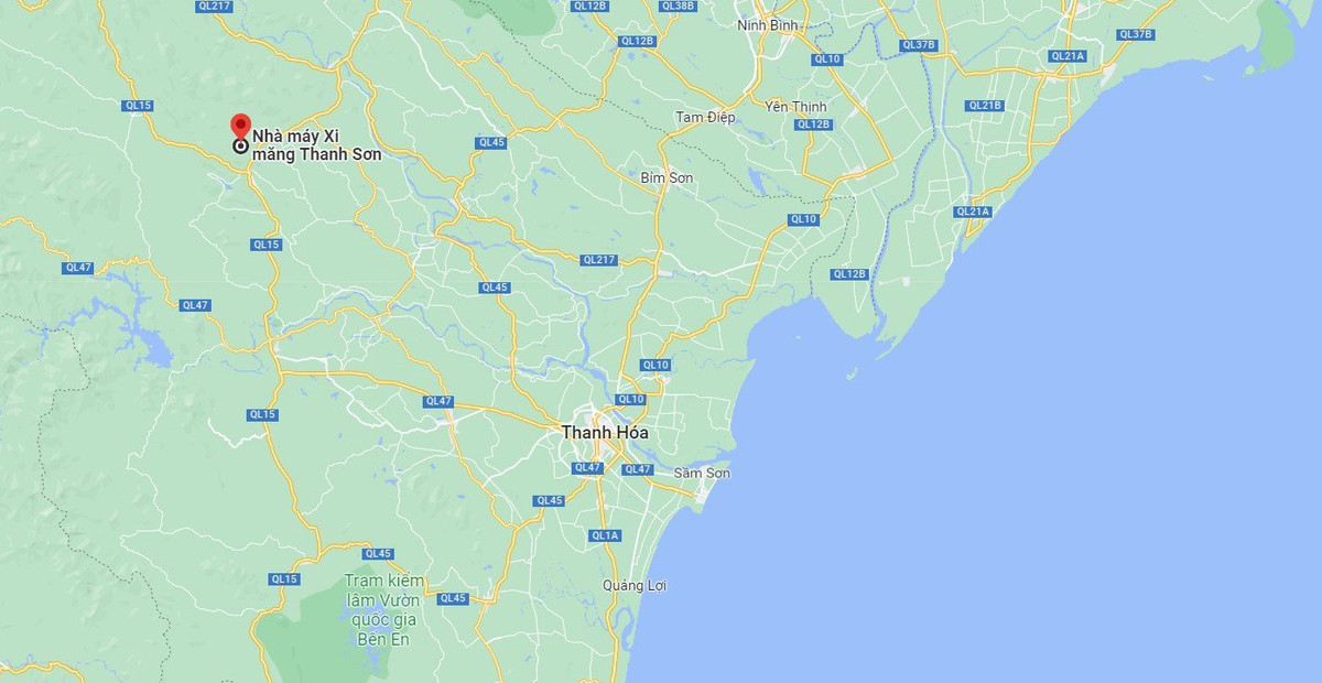 Vị trí dự án Nhà máy xi măng Thanh Sơn cách trung tâm TP Thanh Hóa khoảng 80 km. Ảnh: Google Maps.