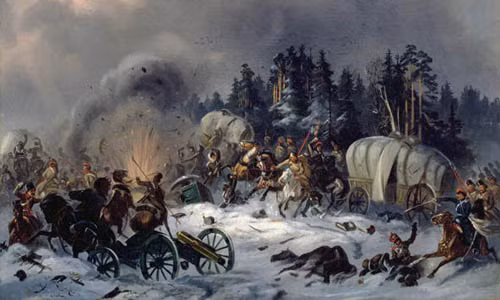 Bị đói, rét và dần thất thế trước quân đội Nga nên Napoleon đã quyết định cho rút quân về nước. Trước khi rời đi, Napoleon đã ra lệnh cho nổ tung điện Kremlin. Tuy nhiên, kế hoạch này đã không thành công.