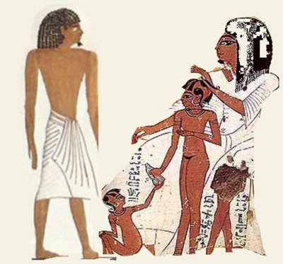 Vào thời cổ đại, trẻ em thời Ai Cập thường không mặc quần áo cho tới khi 6 tuổi. Do thời tiết tại Ai Cập thường nắng nóng gay gắt nên người dân nơi đây tin rằng trẻ em không cần thiết phải mặc quần áo khi còn nhỏ.