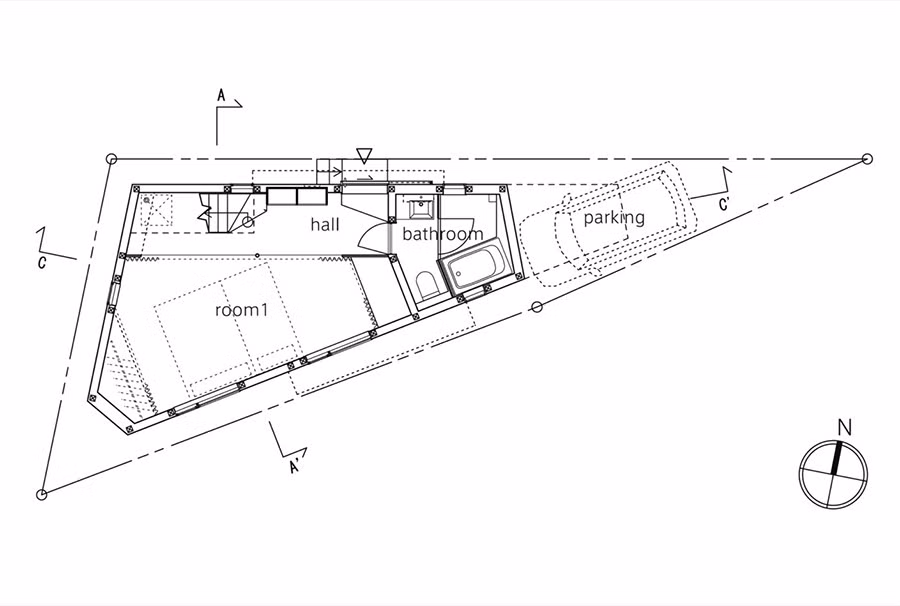 Bat ngo khong gian rong rai cua ngoi nha co tong dien tich san 55m2