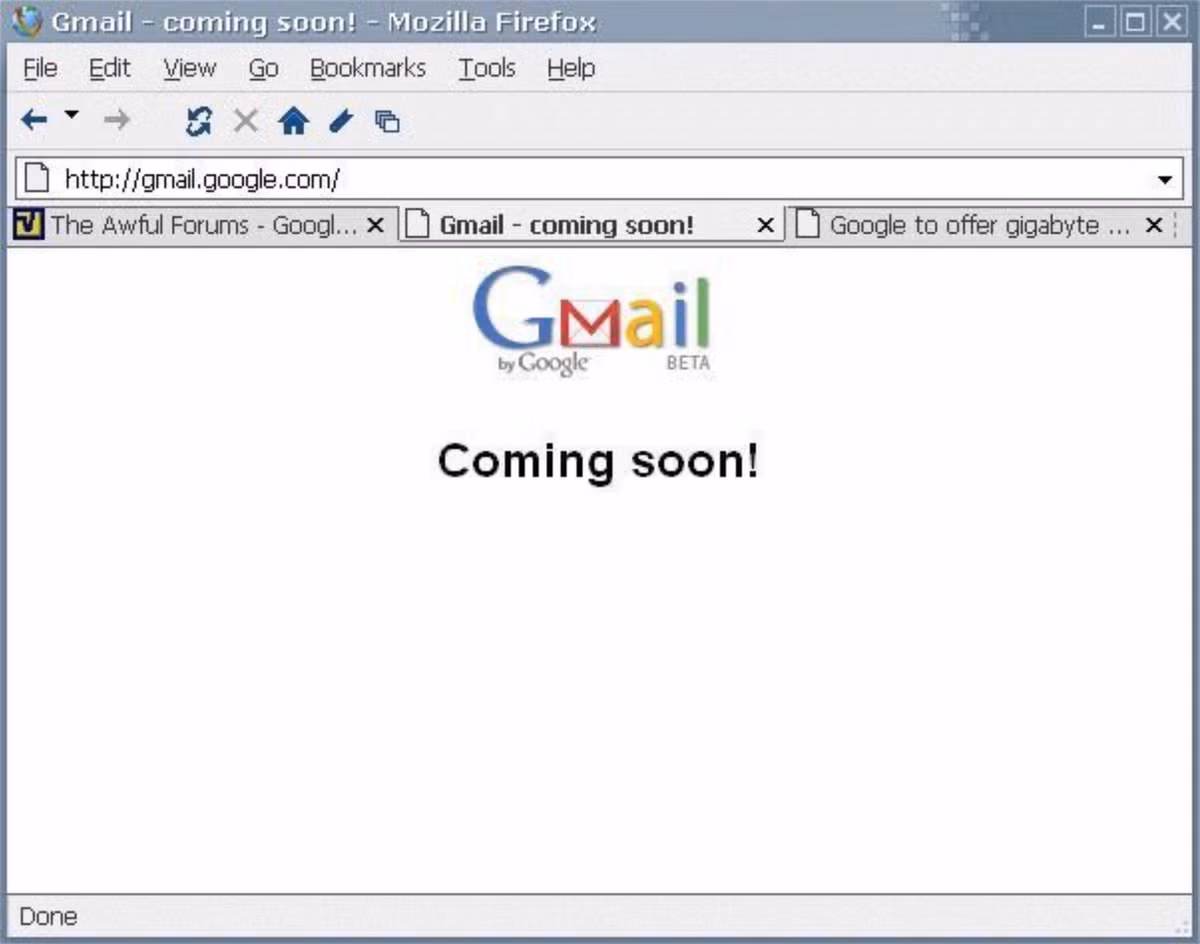 Cũng trong năm 2004, dịch vụ Gmail được Google phát hành. Bản thử nghiệm đầu tiên được giới thiệu vào ngày cá tháng Tư khiến giới truyền thông và người dùng nghĩ đây chỉ là trò đùa. Ảnh: Jon Erlichman.