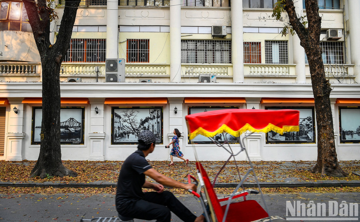 Với kiến trúc cổ cộng với vẻ đẹp lá vàng rơi, đoạn đường Hàng Trống phía bên ngoài Báo Nhân Dân đang dần trở thành tuyến đường yêu thích của khách du lịch Hà Nội.