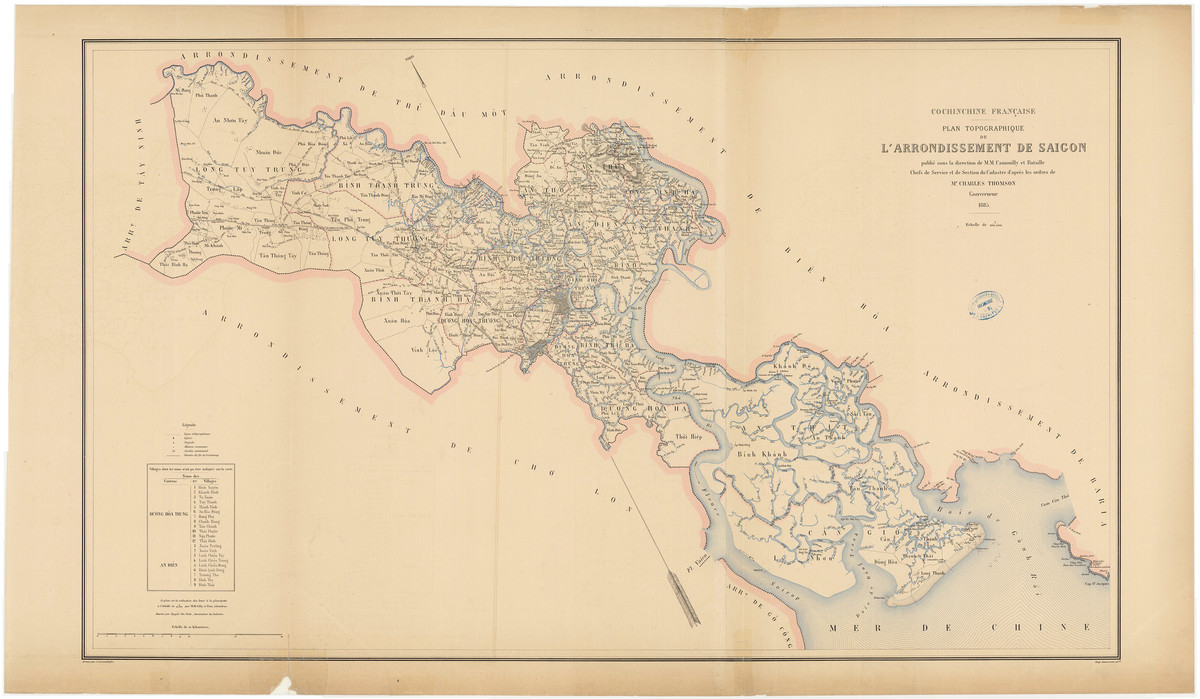 Bản đồ hạt tham biện Sài Gòn và hạt tham biện thứ 20, năm 1885, tương ứng với phần lớn diện tích TP HCM ngày nay.