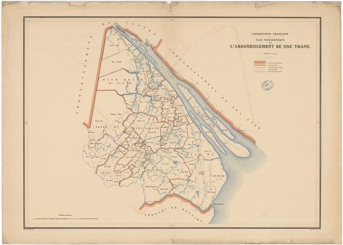 Bản đồ hạt Sóc Trăng năm 1888, tương ứng với tỉnh Sóc Trăng ngày nay.
