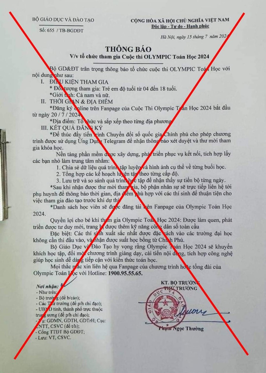 Xuat hien van ban gia mao cua Bo GD&DT ve thi Olympic toan hoc