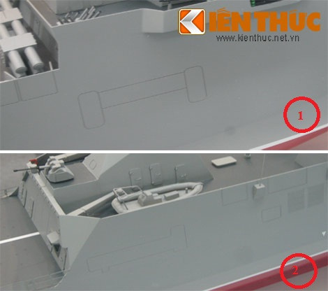 "Cửa lạ" (có thể cửa che bệ ngư lôi) ở chiếc thứ 1 nằm gần đài chỉ huy và thứ 2 nằm ở đuôi.