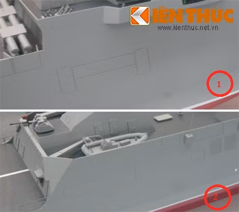 "Cửa lạ" (có thể cửa che bệ ngư lôi) ở chiếc thứ 1 nằm gần đài chỉ huy và thứ 2 nằm ở đuôi.