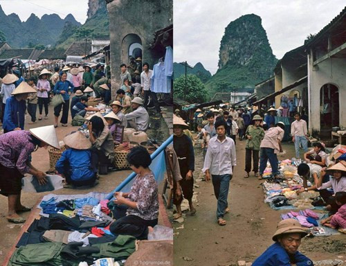 Cảnh buôn bán nhộn nhịp ở chợ.