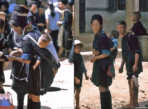 Nhiều em bé được mẹ địu trên lưng.