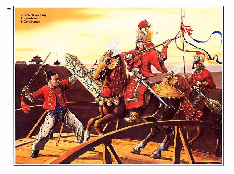 Triều Bắc Tống: 1- Bộ binh cầm kiếm. 2 - Kỵ binh.