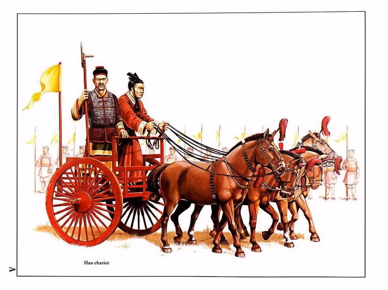 Tứ mã chiến xa thời Hán. Hình ảnh nằm trong ấn phẩm "Chiến tranh ở Trung Quốc thời cổ".