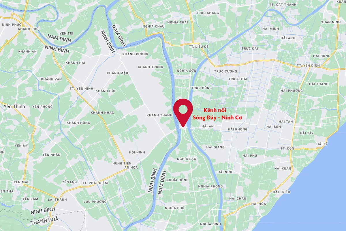 Vị trí kênh nối sông Đáy - Ninh Cơ nằm tại huyện Nghĩa Hưng (tỉnh Nam Định). Ảnh: Google Maps.