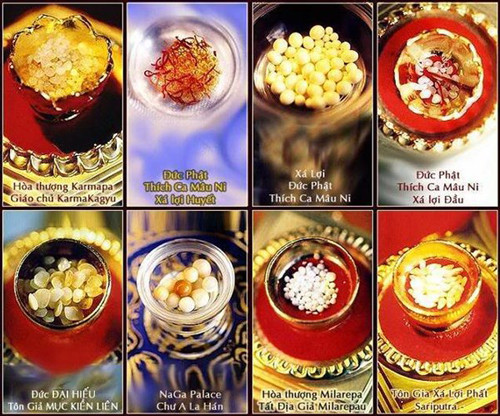 Một số dạng tinh thể được cho là xá lợi của đức Phật và các vị cao tăng sau khi viên tịch.