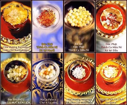 Một số dạng tinh thể được cho là xá lợi của đức Phật và các vị cao tăng sau khi viên tịch.