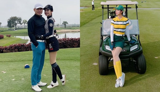 Thời trang đồng điệu của các cặp vợ chồng Vbiz khi đến sân golf - Hình 5 Thoi trang dong dieu cua cac cap vo chong Vbiz khi den san golf-Hinh-5
