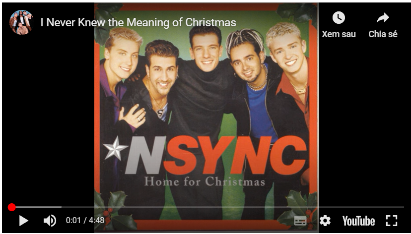 I Never Knew the Meaning of Christmas của- NSYNC: Lời bài hát khiến người ta nghĩ Giáng sinh không phải là ngày Chúa ra đời, dành thời gian cho mọi người và trao đổi quà tặng, đến thăm ông già Noel ở trung tâm thương hay đắm mình trong dây kim tuyến và cây thông. Đối với Justin Timberlake, JC Chasez, Chris Kirkpatrick, Lance Bass và Joey Fatoneban của ban nhạc NSYNC thì Giáng sinh chỉ có một ý nghĩa là tìm cho được một người bạn gái.