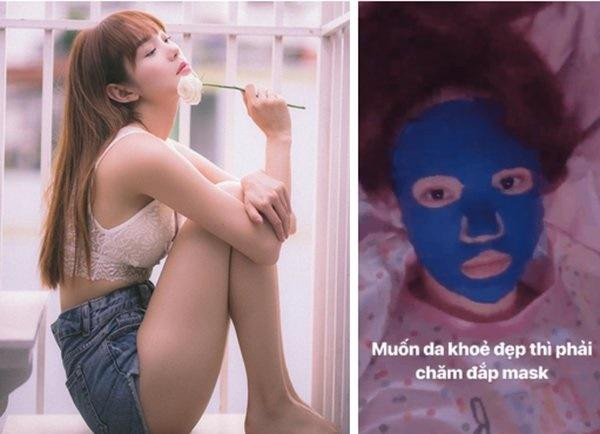 inh Hằng gây cười với gương mặt xanh lét khi đắp mặt nạ dưỡng nhan.