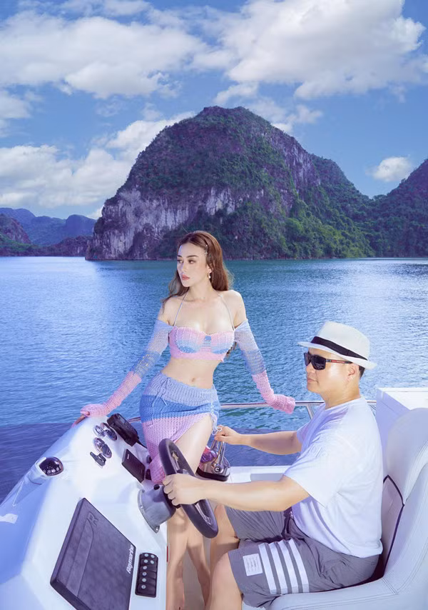 Trong khi Phương Oanh khoe khéo nhan sắc như "nàng tiên cá" thì Shark Bình thể hiện sự phong độ của mình.